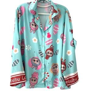 Labubu pajama long sleeve button down sleep wear